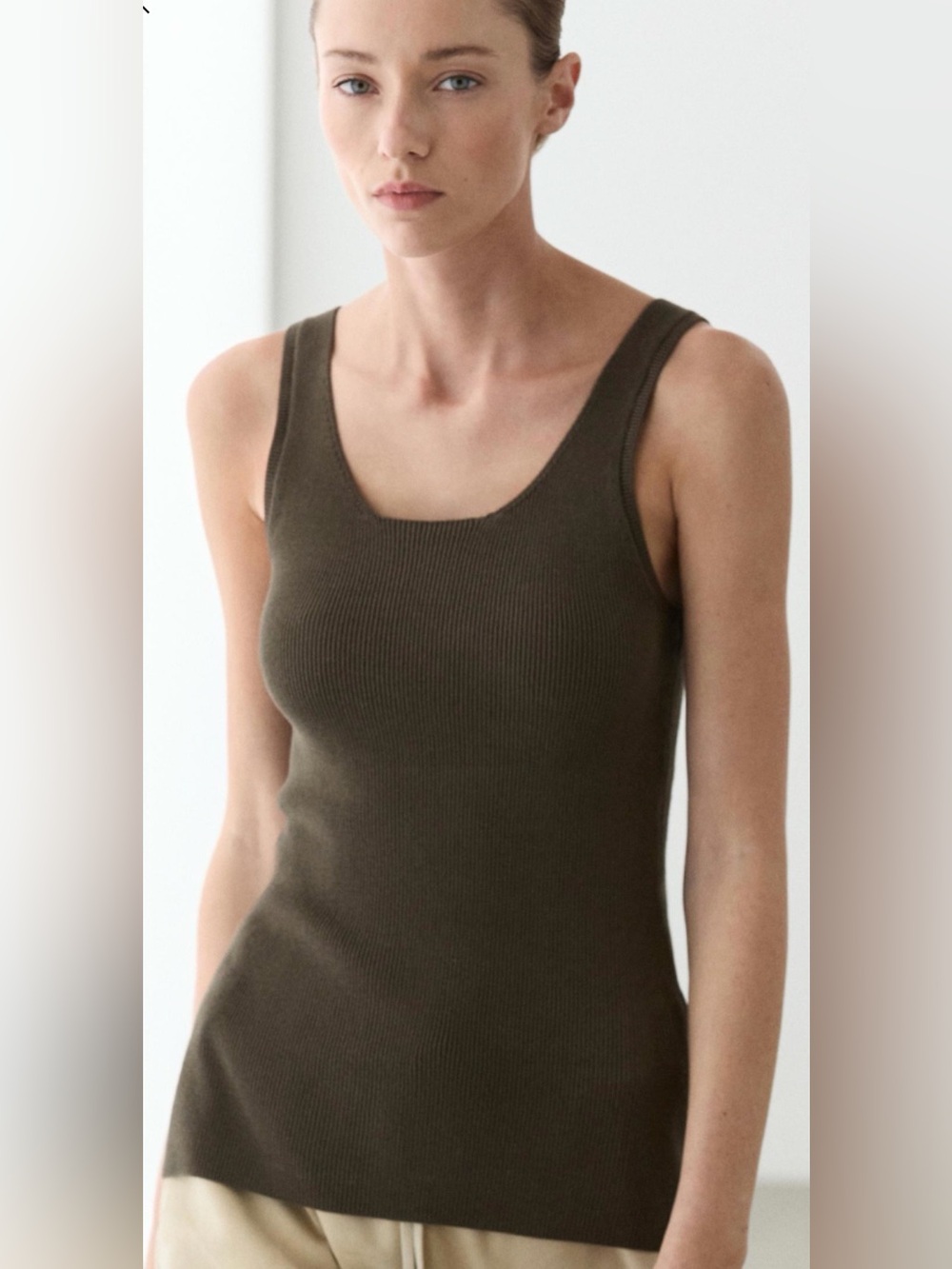 ZARA Ribbed Olive Green Tank Sz S NWOT